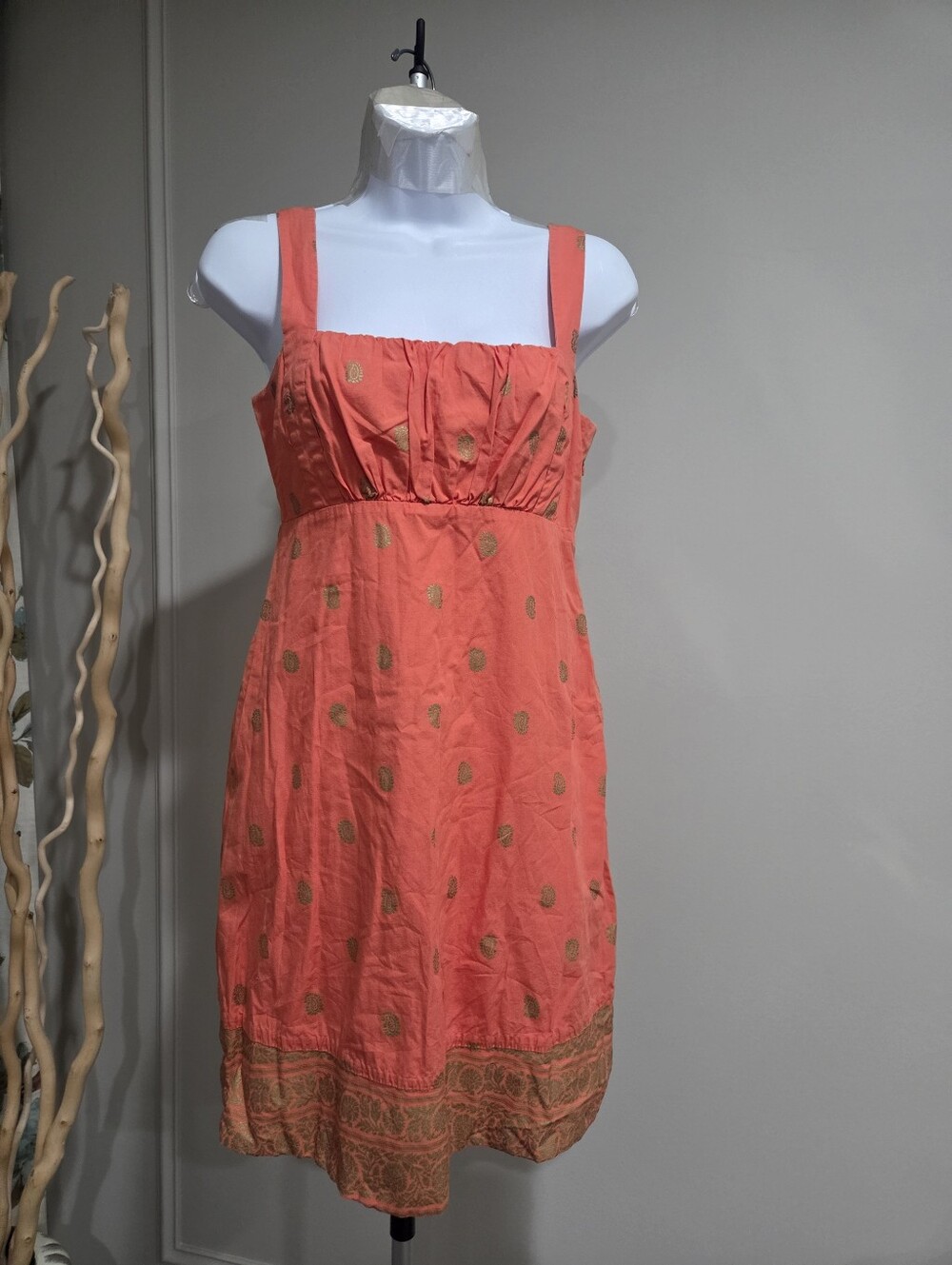 Maeve Anthropologie Fire Island Paisley Orange Cotton Dress Sz.2